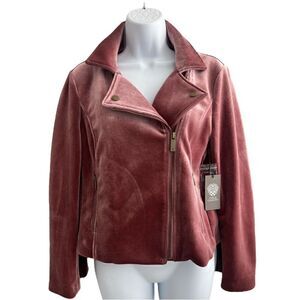 VINCE CAMUTO Women's Winter Velvet Motorcycle Jacket Pink S